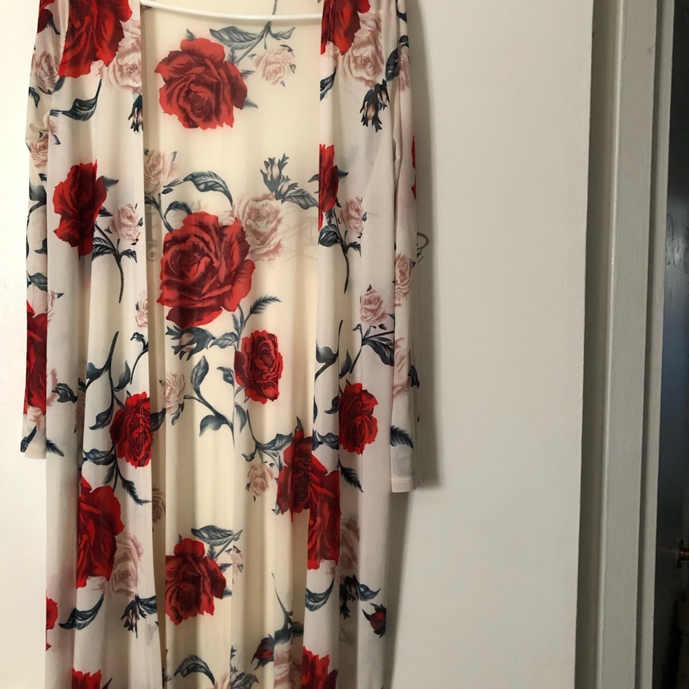 Sheer rose print open tunic